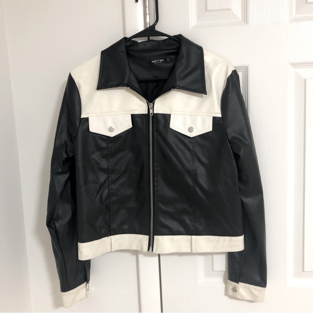 Nasty Gal Black and White Faux Leather Contrast Jacket - Picture 4 of 5